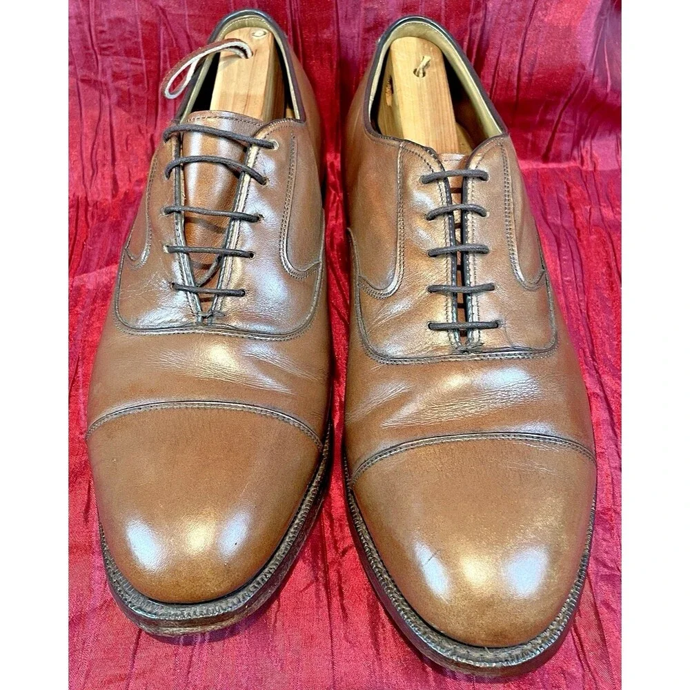 Mens Johnston & Murphy Tan Leather Cap Toe Oxford Dress Shoes sz 8D